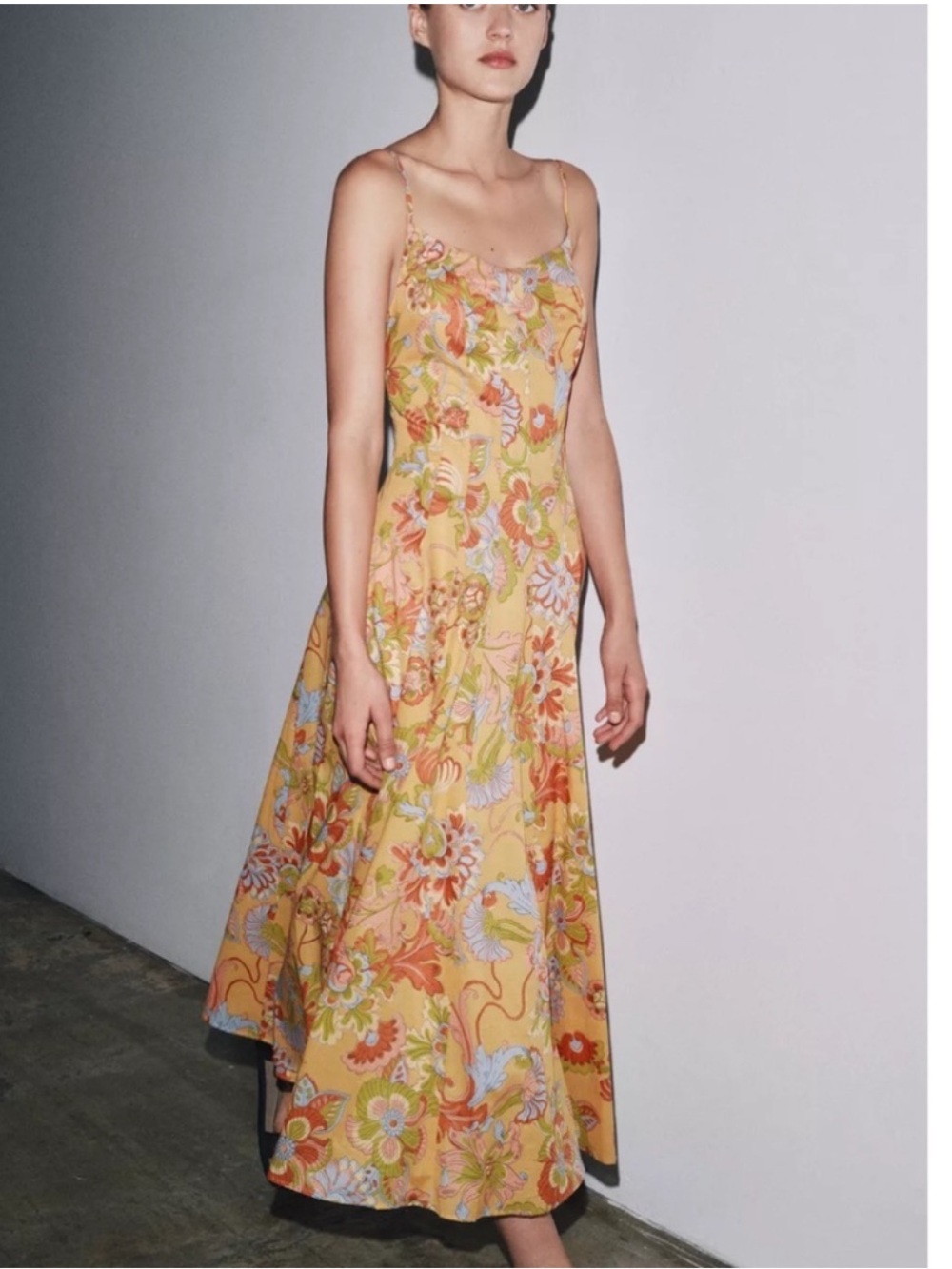 Yellow Floral Slip Midi Dress